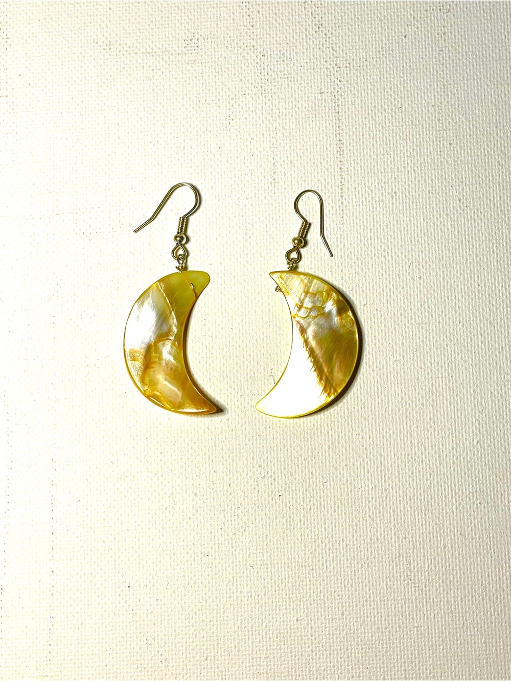 Natural Shell Yellow Crescent Moon Earrings Gypsy Fairie Fairy Celestial